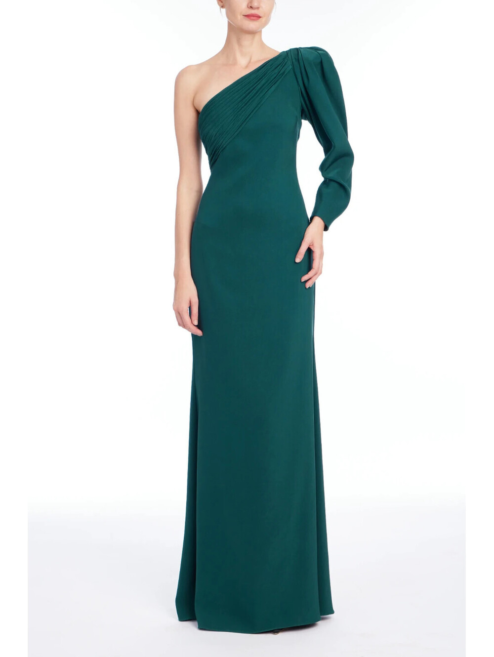 Badgley Mischka sz 4 Pine Green One Sleeve Gown NWT Runway Couture NYE Holiday
